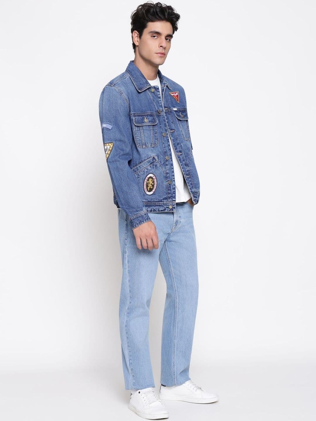 GUESS Men Brand Logo Denim Jacket with Patchwork - view 1