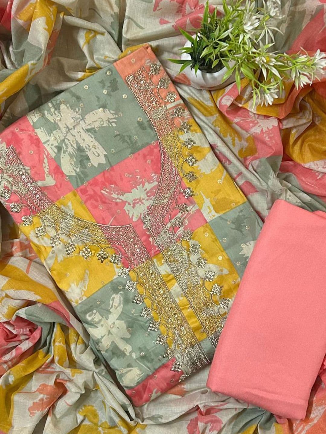 EJS Embroidered Pure Cotton Unstitched Dress Material - view 1