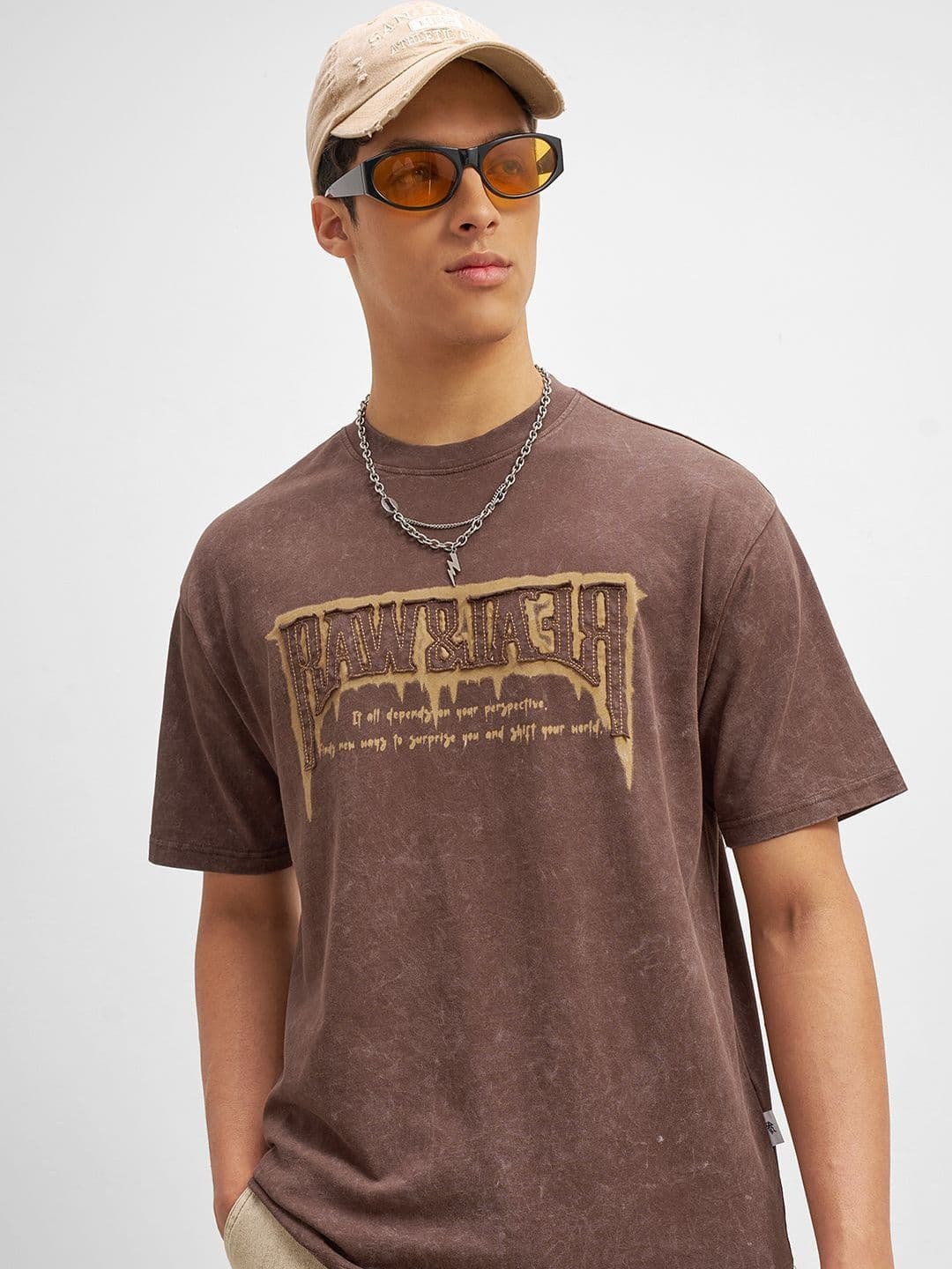 HIGHLANDER Men Brown Round Neck Half Sleeve Regular Fit Graphic Tshirt - view 1