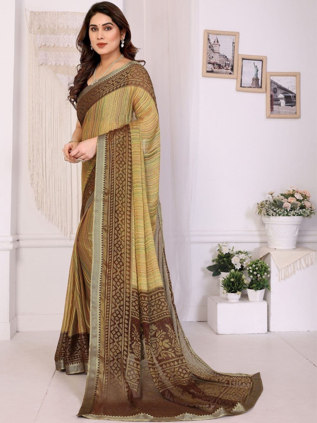 Sangria Striped Sarees With Unstitched Blouse - view 1
