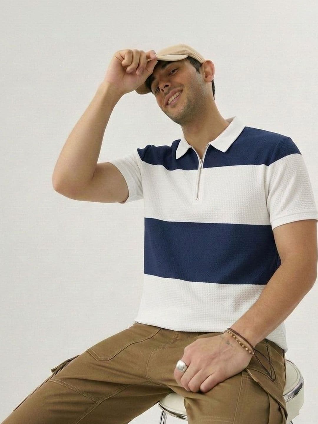 Mobox Men Striped Polo Collar T-shirt - view 1