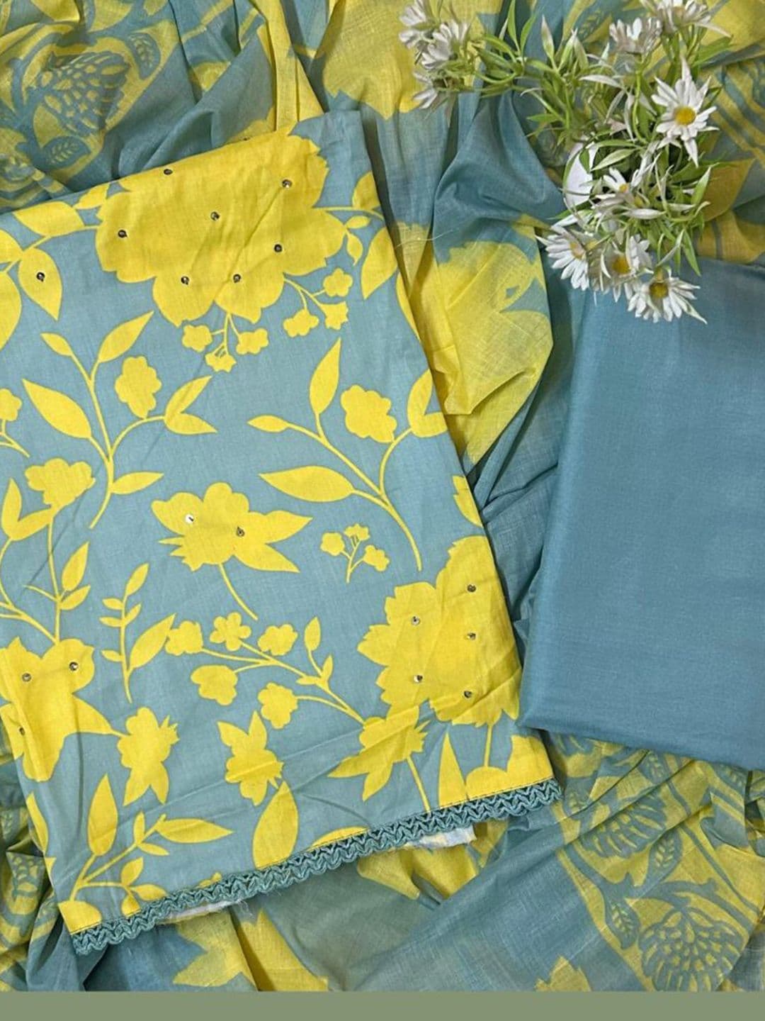 EJS Printed Pure Cotton Unstitched Dress Material - view 1