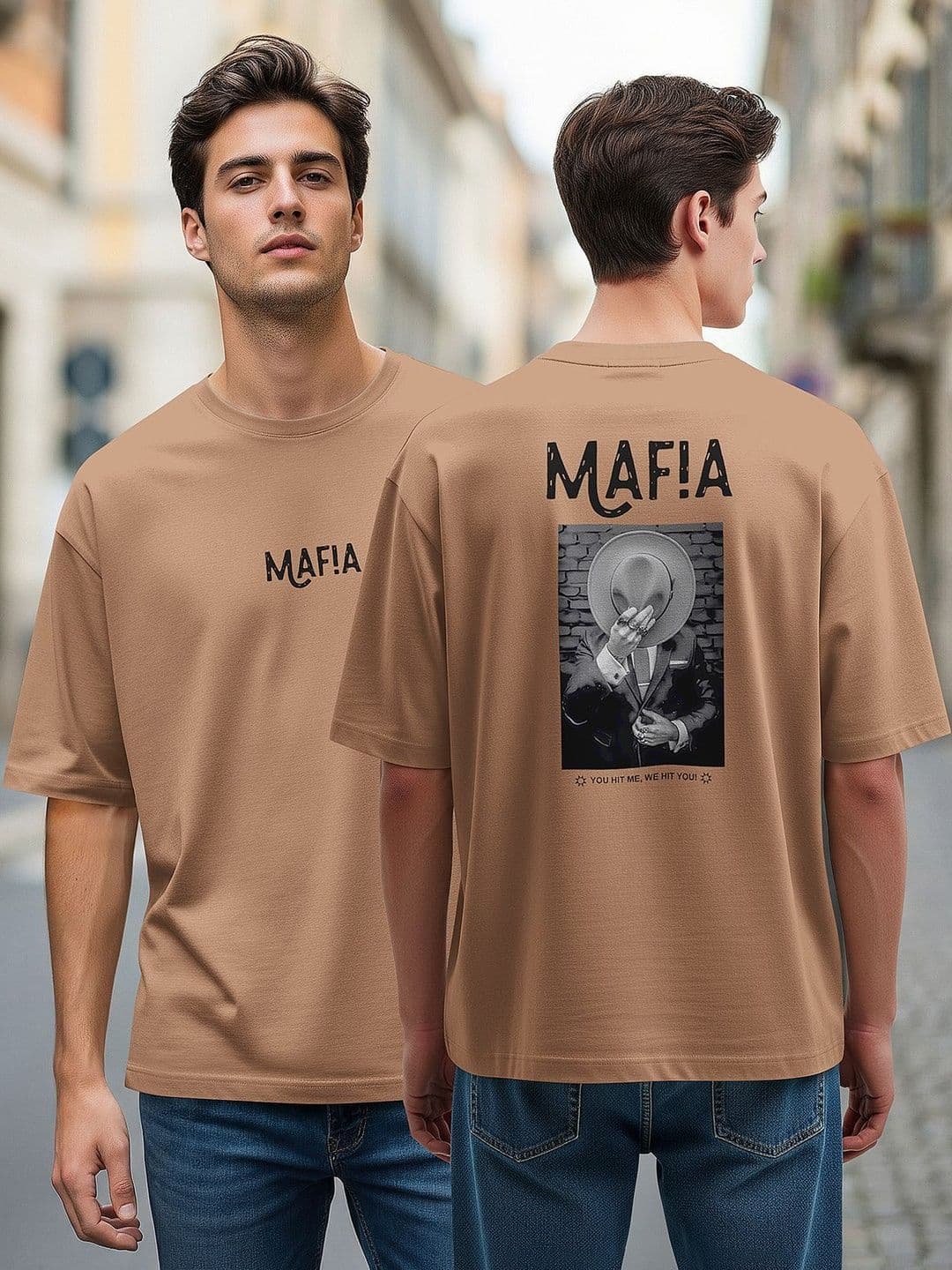 BULLMER Typography Printed Round Neck Oversized T-shirt - view 1