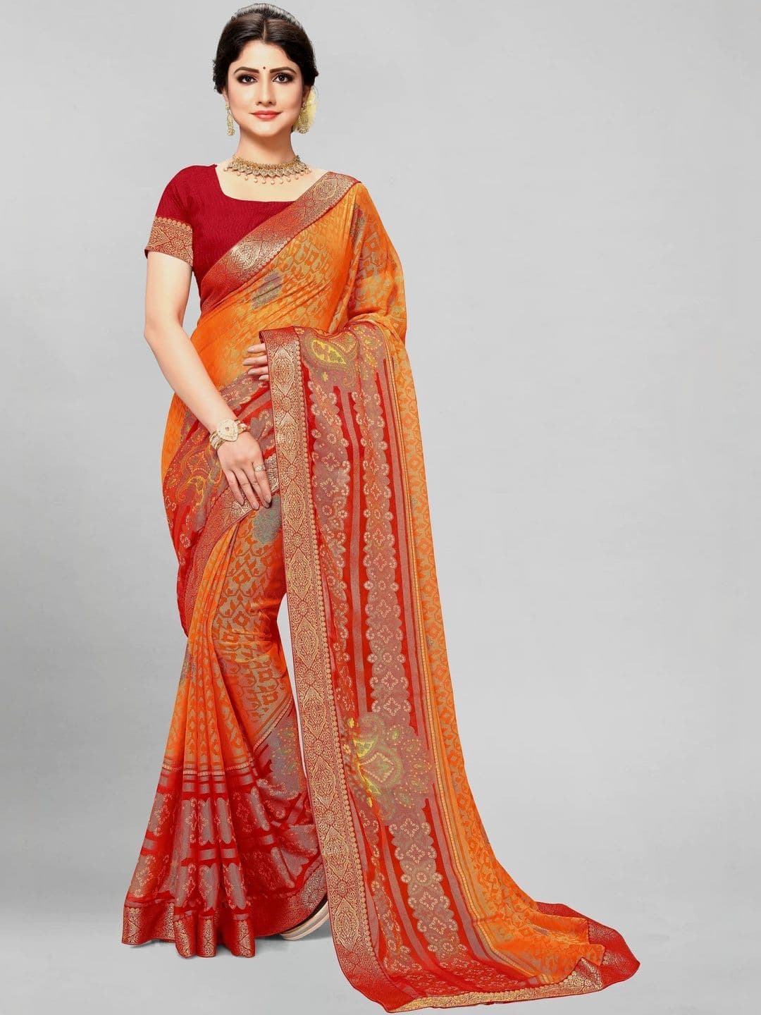 Sangria Printed Sarees With Unstitched Blouse - view 1