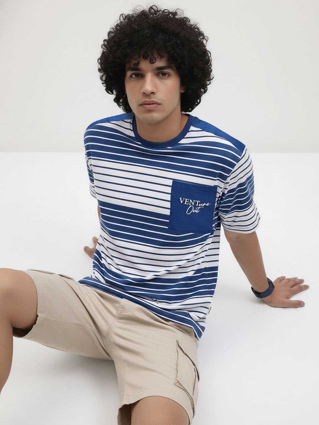 The Roadster Life Co. Striped Drop-Shoulder Sleeves Relaxed T-shirt - view 1