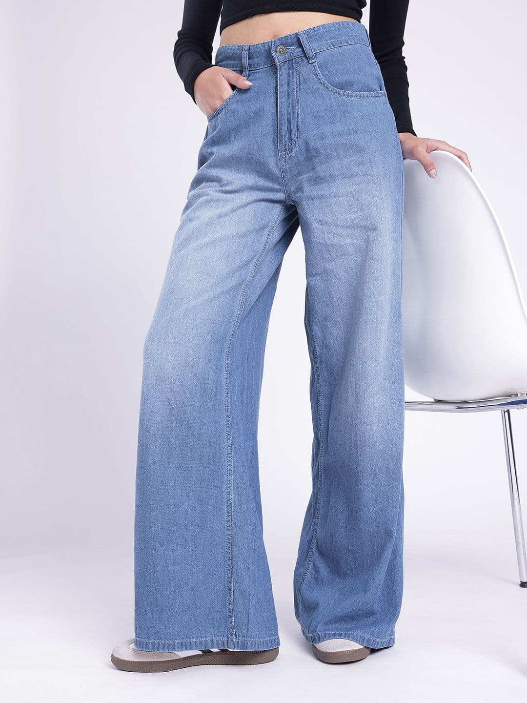 glitchez Women Wide Leg Light Fade Jeans - view 1