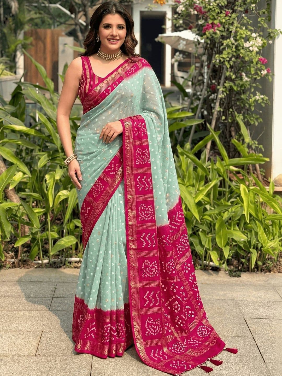 Kalista Bandhani Printed Georgette Sarees - view 1