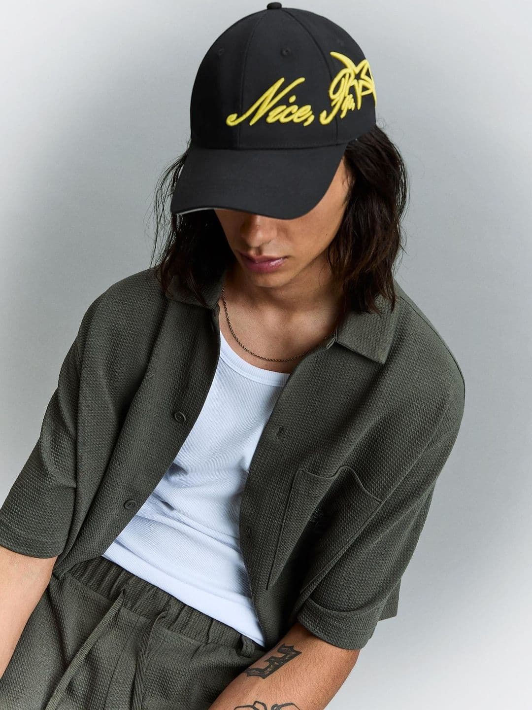 Bershka Men Embroidered Pure Cotton Cap - view 1