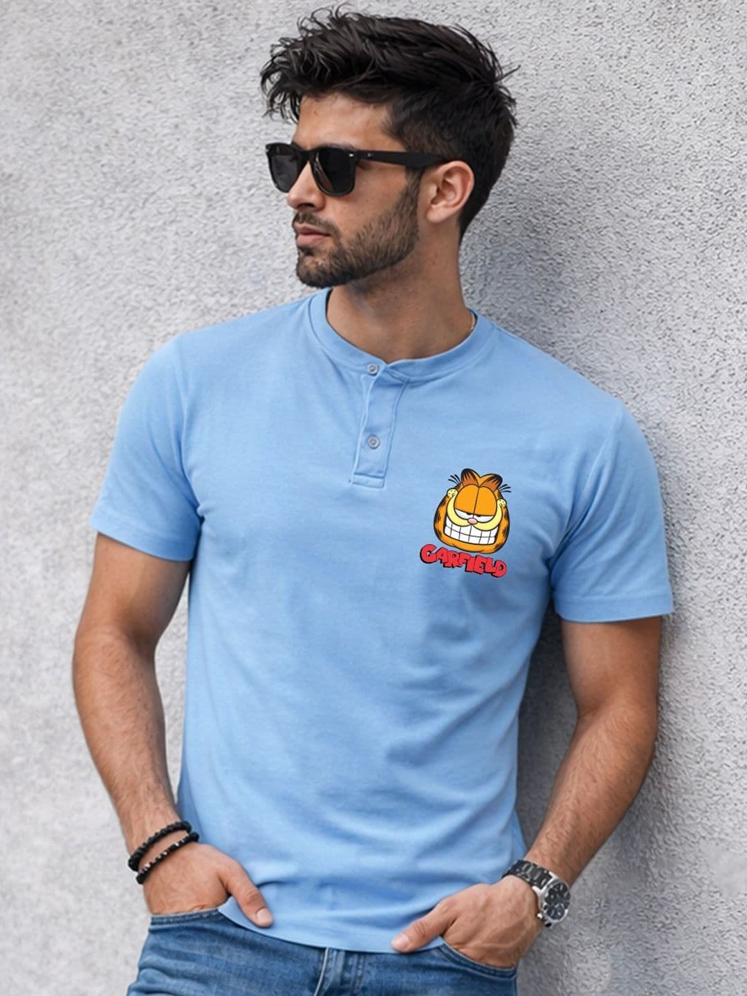 Kook N Keech X Minute Mirth Men Garfield Printed Henley Neck T-shirt - view 1