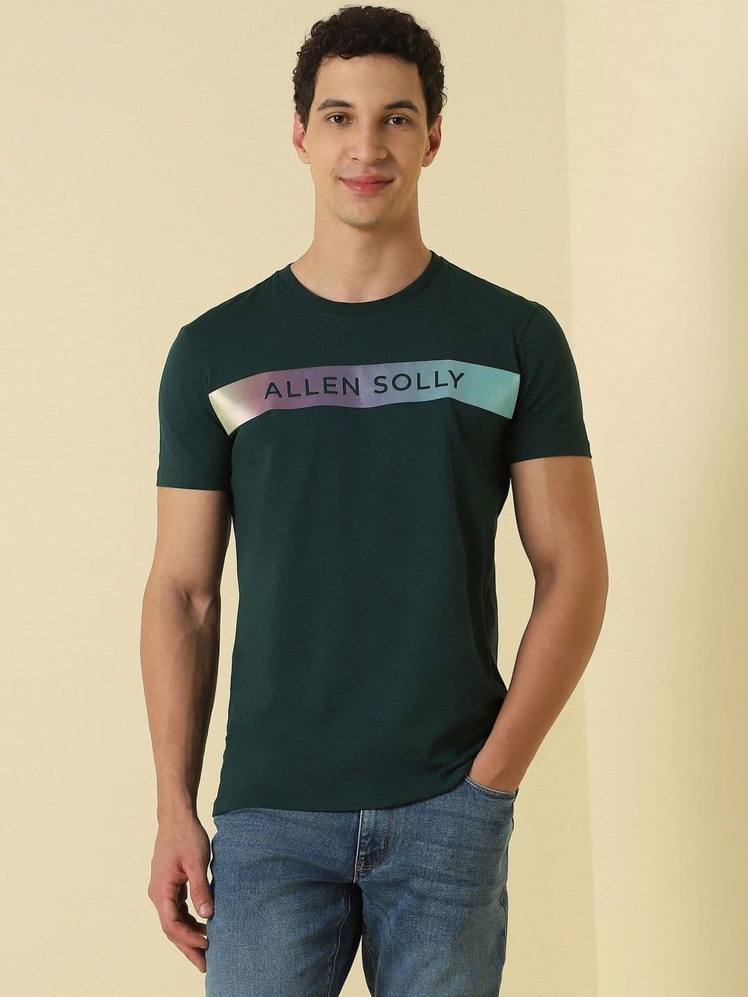 Allen Solly Men Green Graphic Print Crew Neck Tshirts - view 1