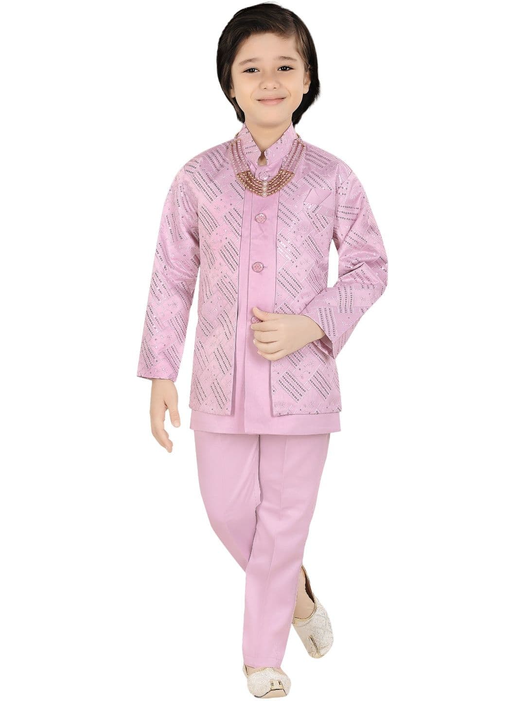 joley poley Boys Sequin Embroidered Mandarin Collar Sherwani - view 1