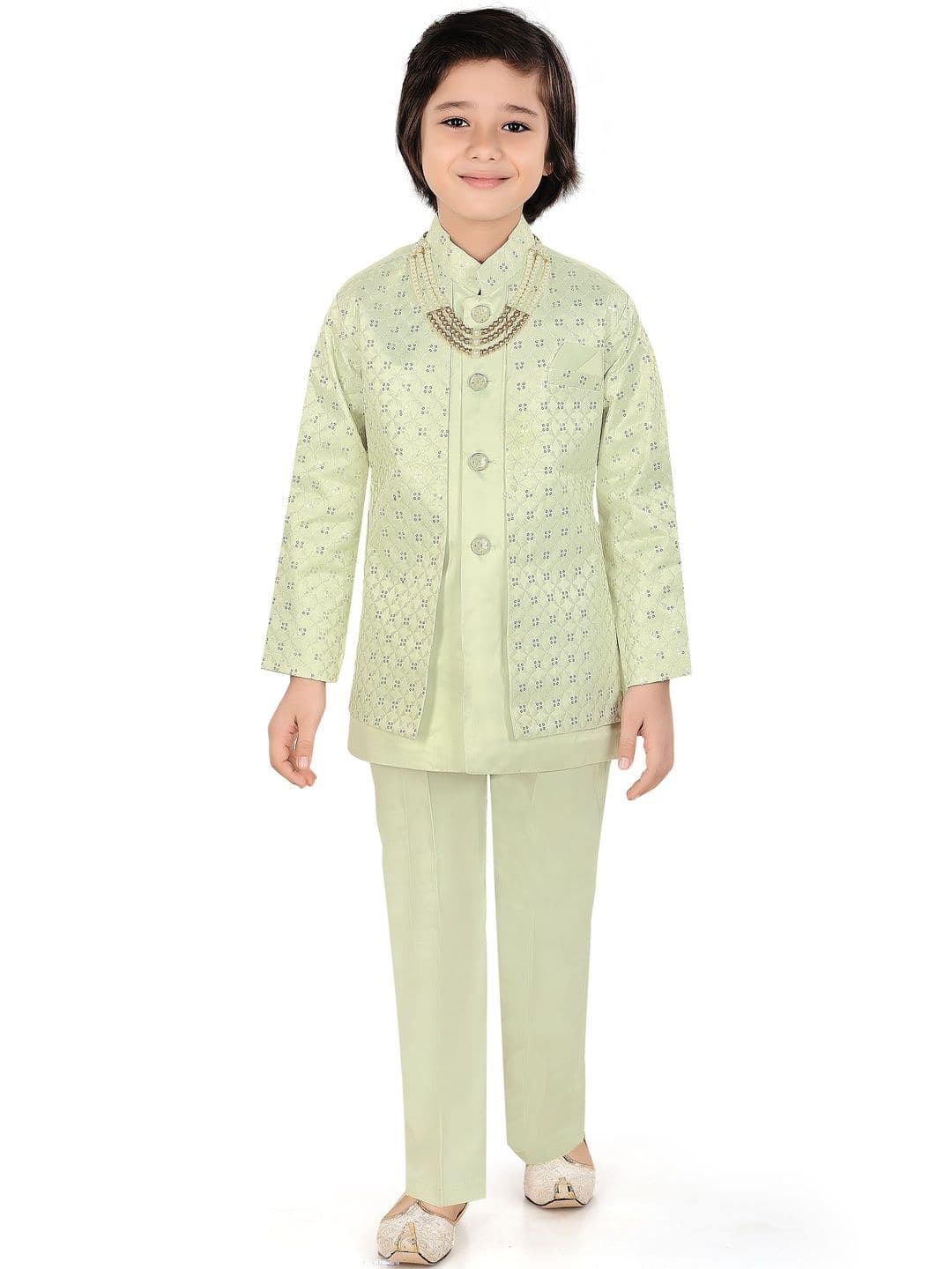 joley poley Boys Sequin Embroidered Mandarin Collar Sherwani - view 1
