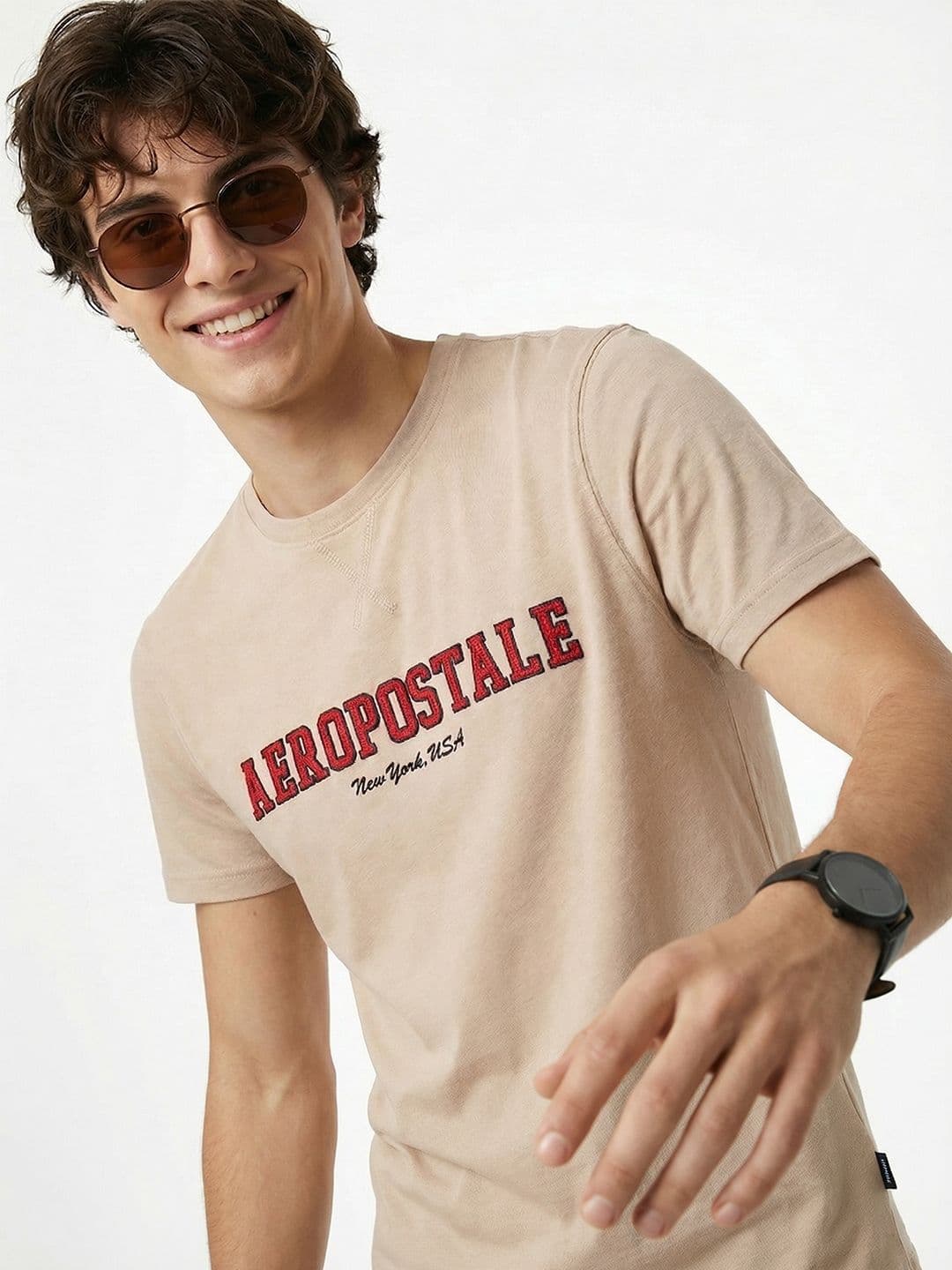 Aeropostale Brand Logo Embroidered Pure Cotton T-shirt - view 1