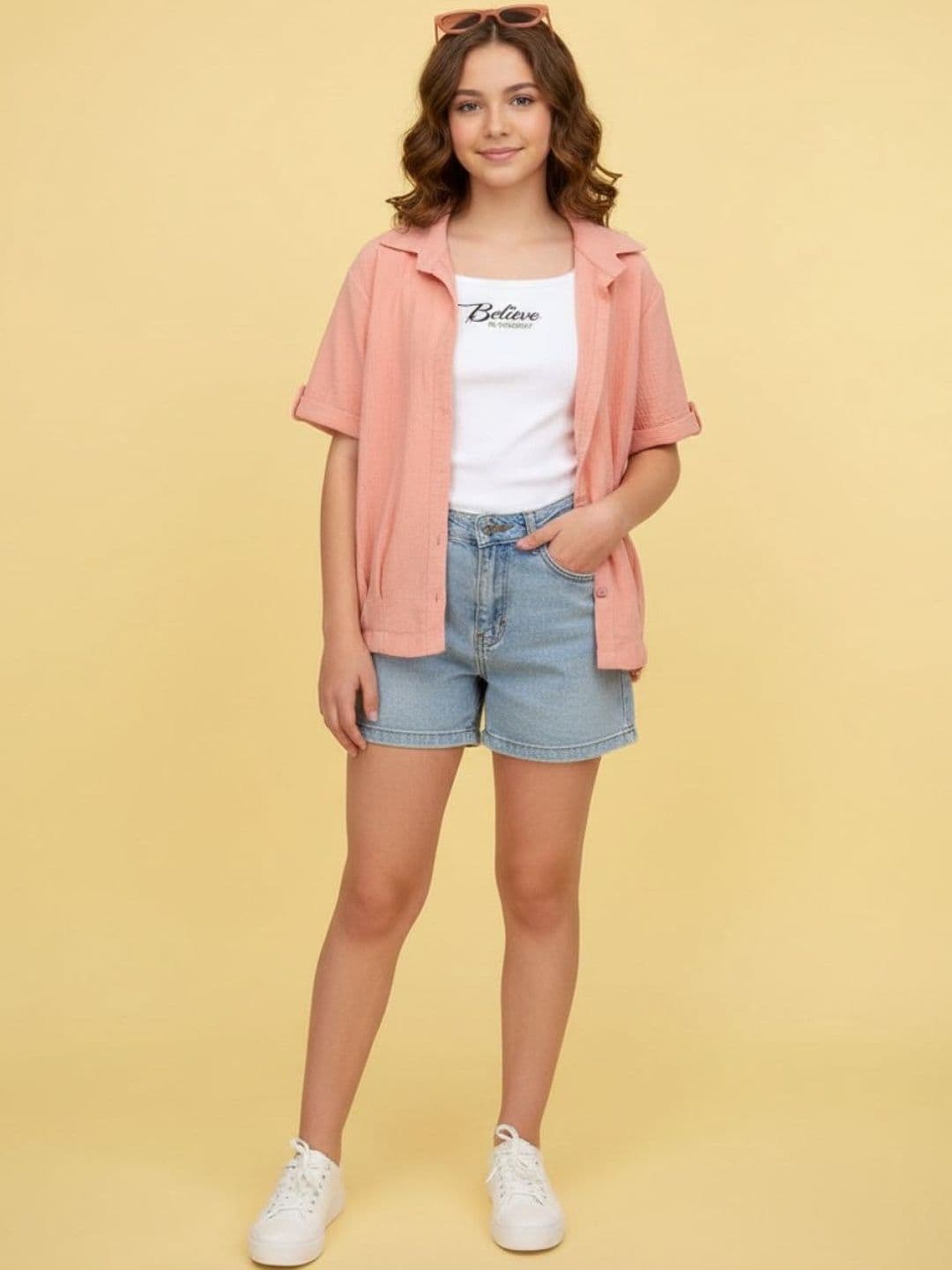 V-Mart Mandarin Collar Cotton Top - view 1