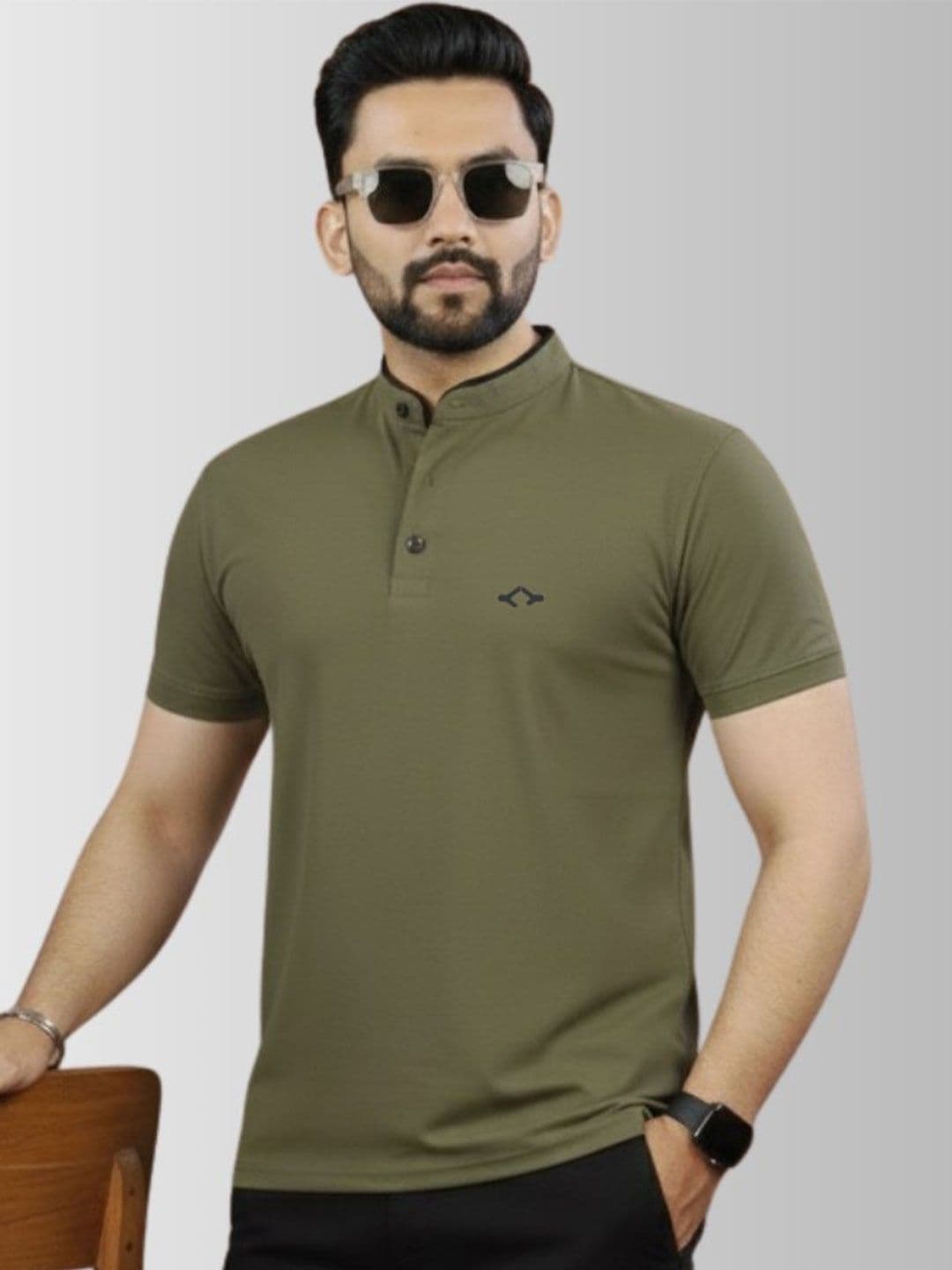 BUFFARO Ban Collar Neck Plain Polycotton Mens Tshirts - view 1