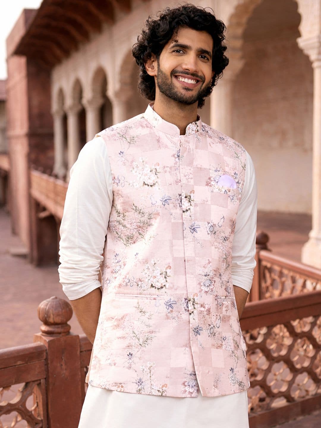 VASTRAMAY Printed Mandarian Collar Neck Woven Nehru Jacket - view 1