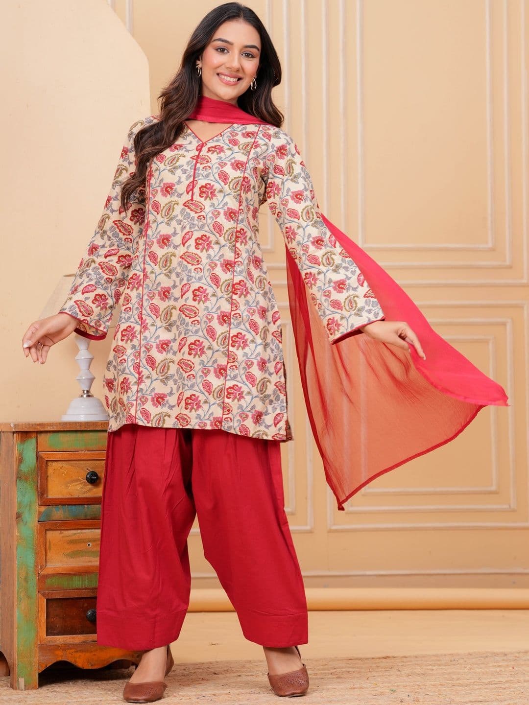 GAYRAA Women Printed Regular Pure Cotton Kurta with Salwar & With Dupatta - view 1