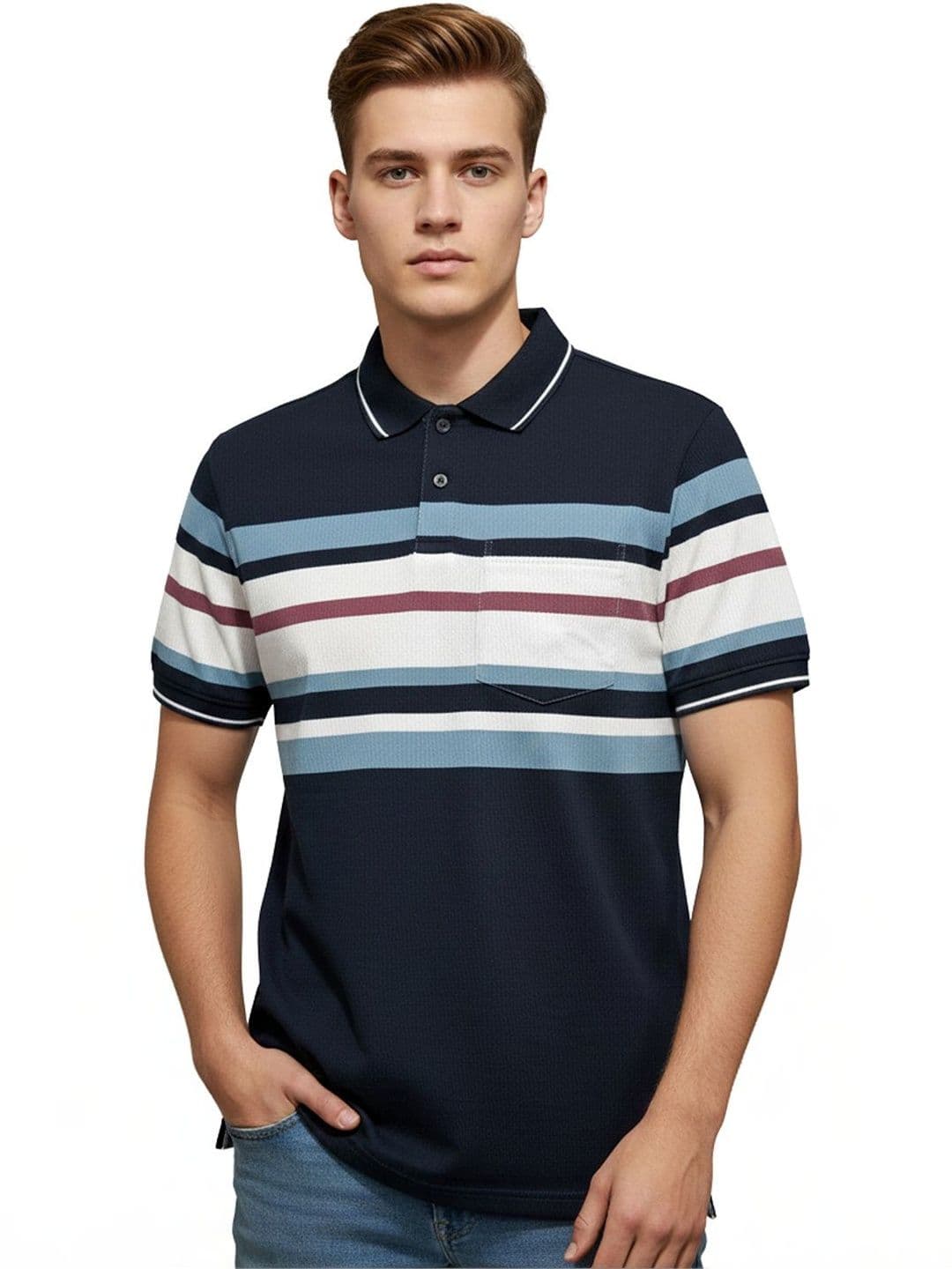 NEXGEN CLUB Mens Striped Polo Regular Fit Soft Fabric Pullover Pocket Detail Tshirts - view 1
