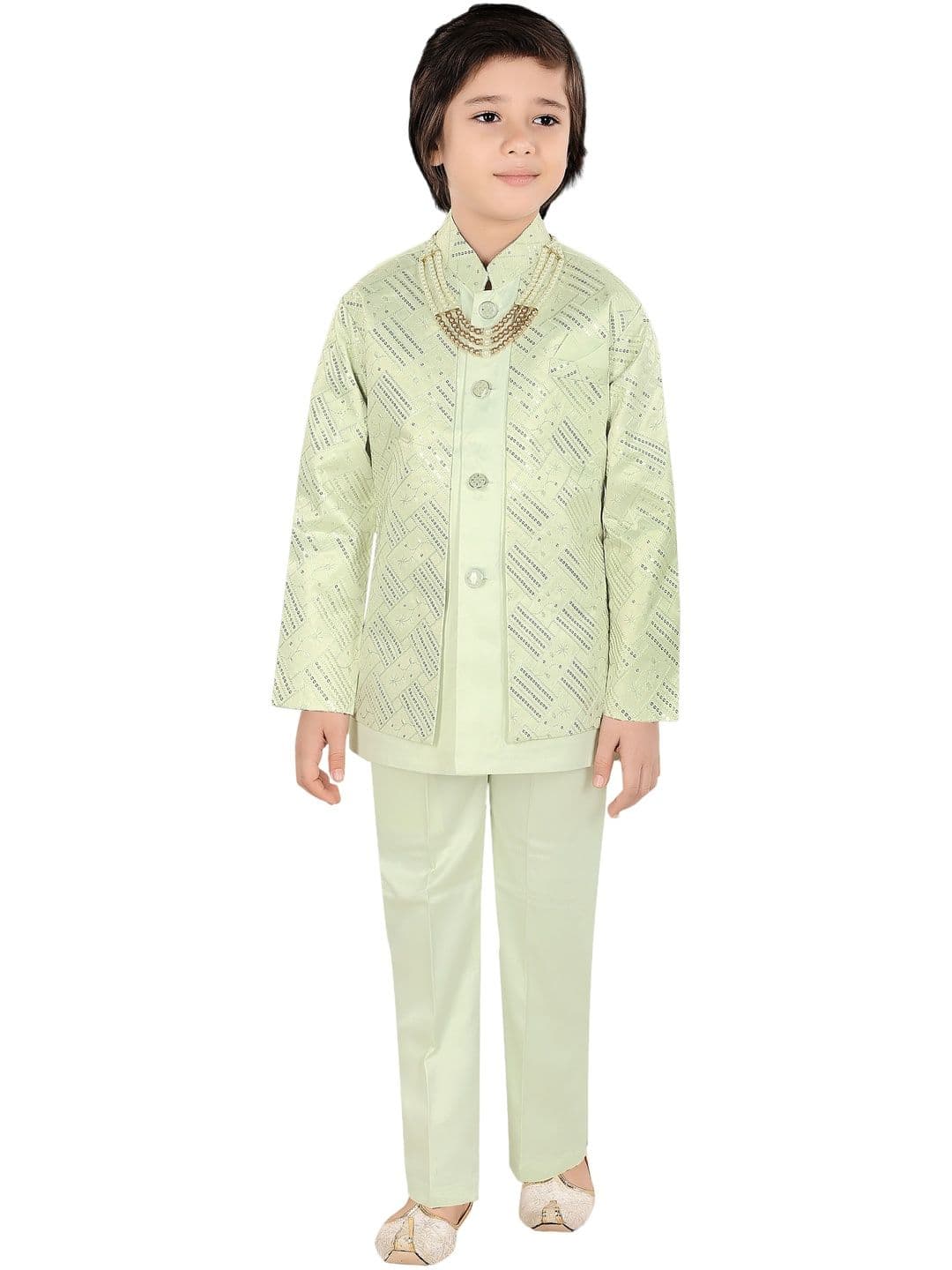 joley poley Boys Embroidered Mandarin Collar Sherwani - view 1