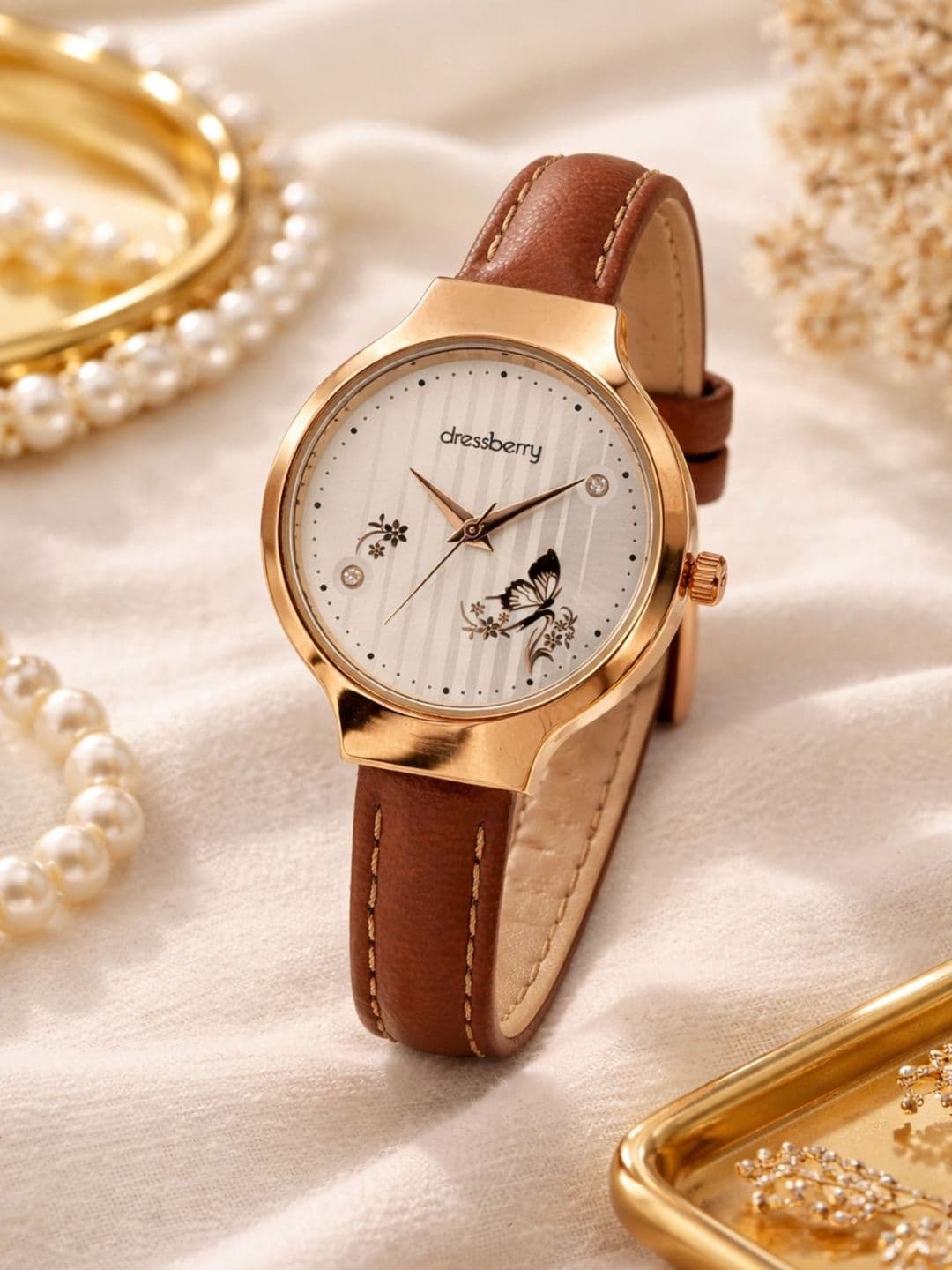 DressBerry Women Brass Patterned Dial & Leather Straps Analogue Watch DB016C - view 1
