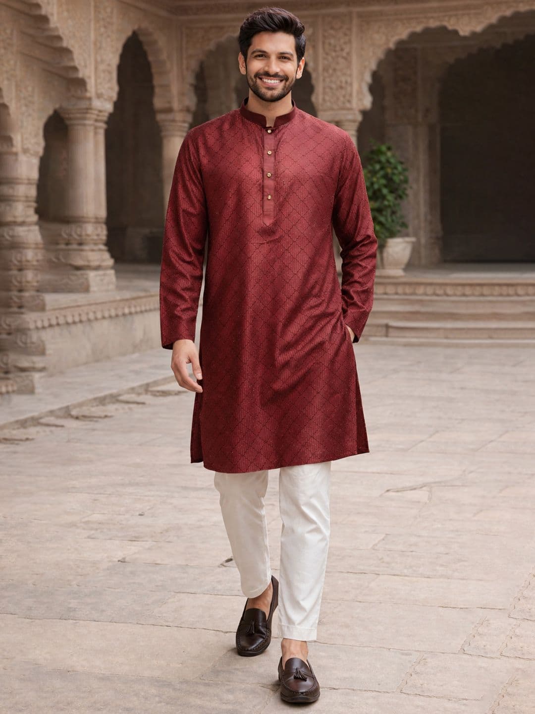 House of Pataudi Ethnic Motifs Embroidered Sequins Straight Kurta - view 1