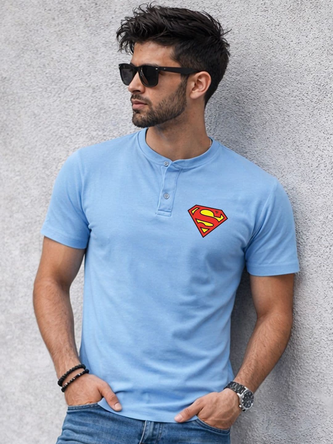 Kook N Keech X Minute Mirth Men Superman Printed Henley Neck T-shirt - view 1