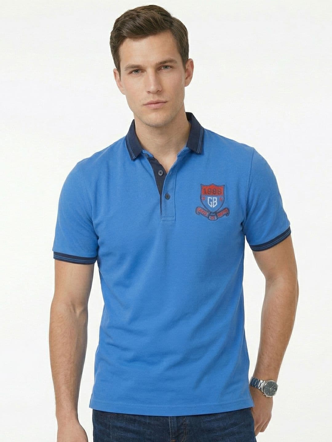 Here&Now X Game Begins Men Brand Logo Printed Polo Collar T-shirt - view 1