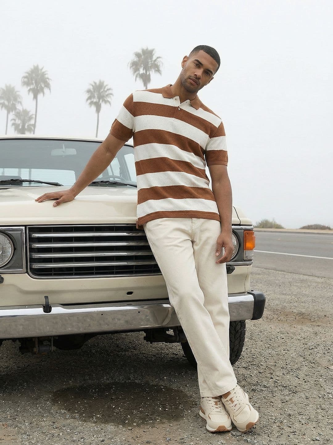 The Roadster Life Co. Striped Polo Collar Pure Cotton T-shirt - view 1