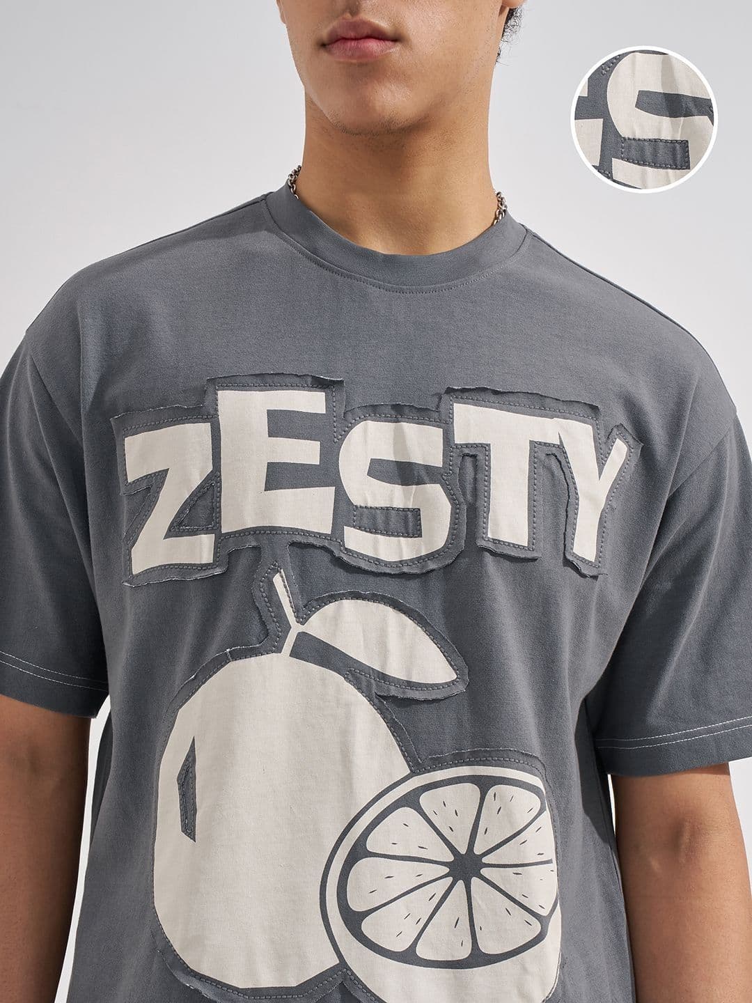 HIGHLANDER Men Relaxed Fit Grey Round Neck Half Sleeve Drop Shoulder Graphic Tshirts - view 1