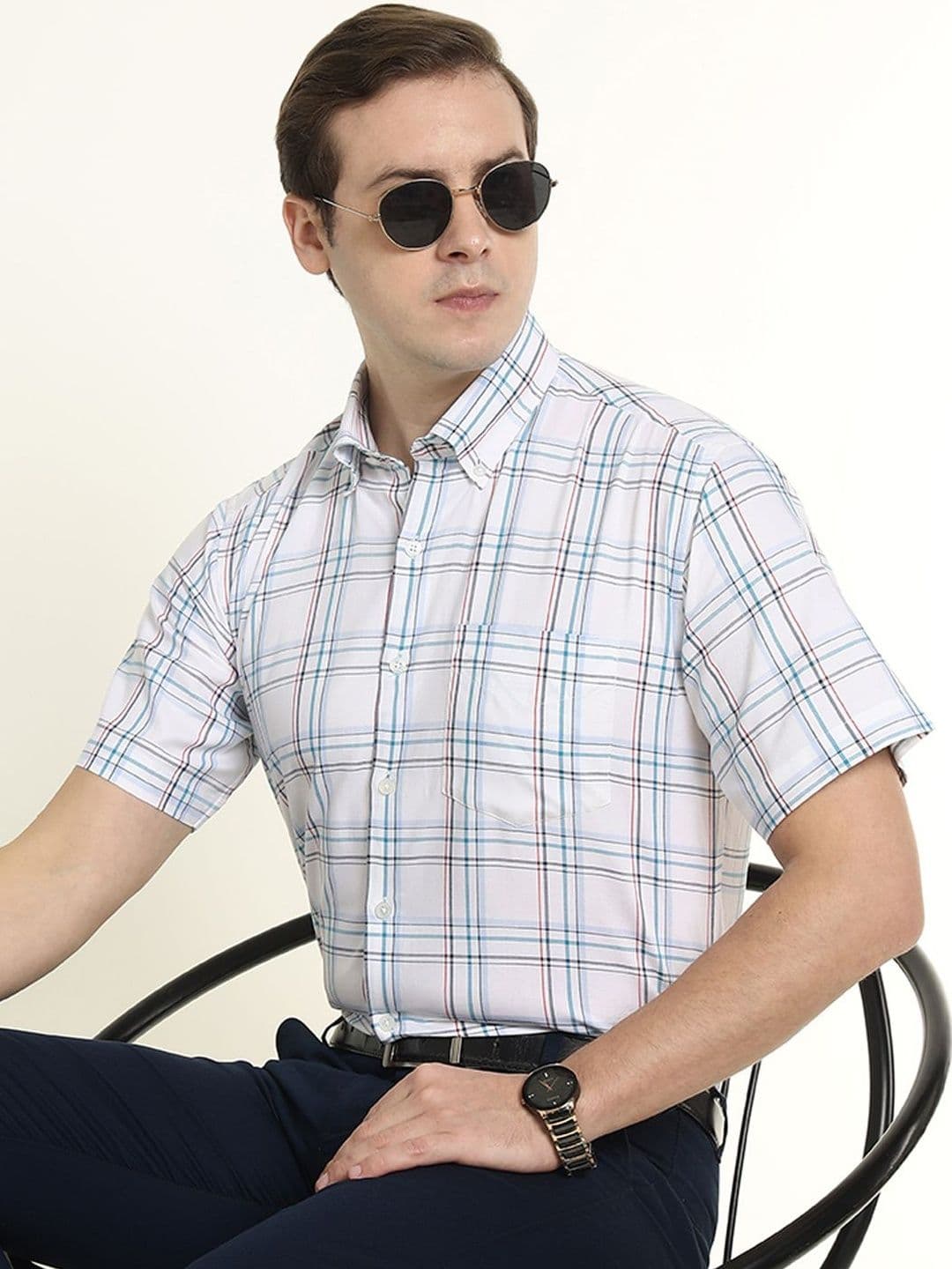 Hancock Men Checked Pure Cotton Slim Fit Formal Shirts - view 1