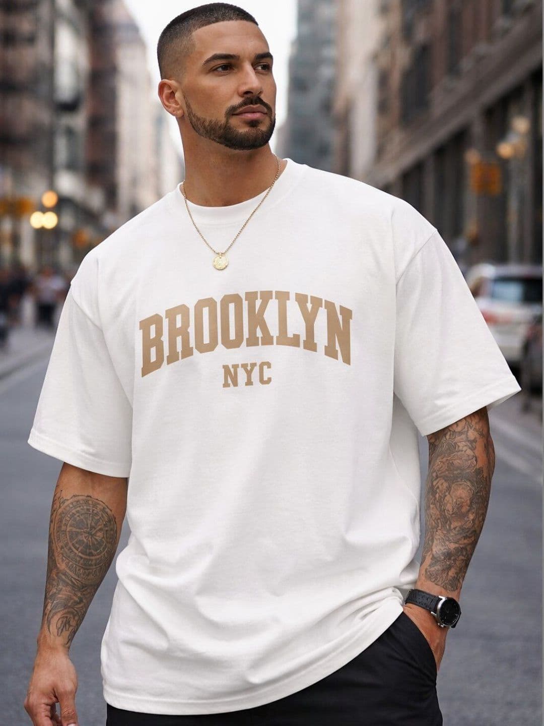 HASTEN Men Oversized Brooklyn Nyc Print Loose Fit Casual Cotton Tshirts - view 1