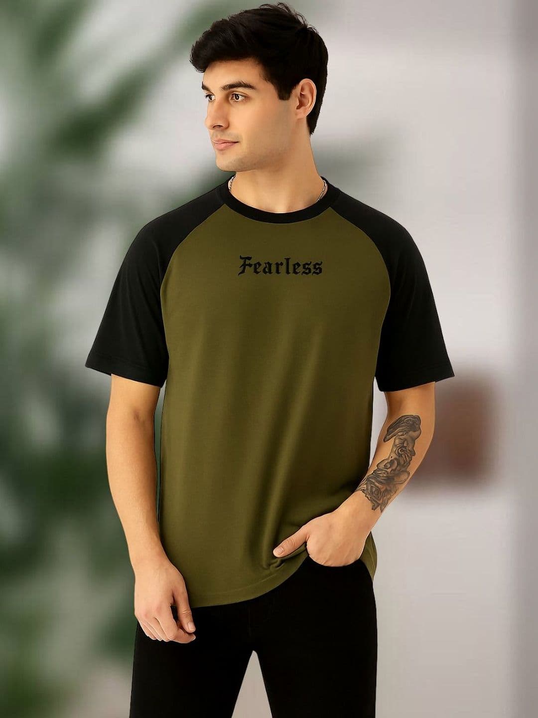 Rigo Olive Green Typography Raglan Sleeve T-shirt - view 1