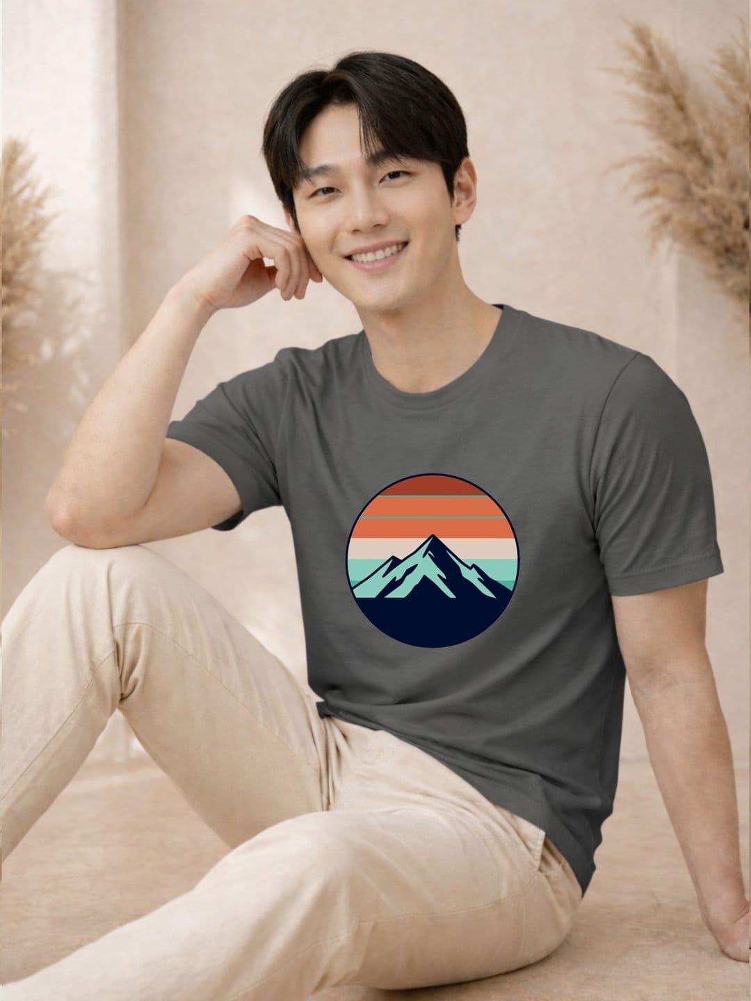 HERE&NOW Men Grey Graphic Printed Round Neck Casual Cotton Tshirts - view 1