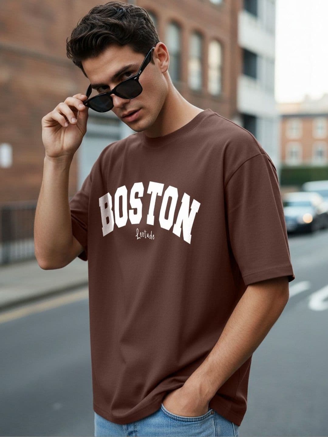 Leotude Men Brown Boston Oversized Tshirts - view 1