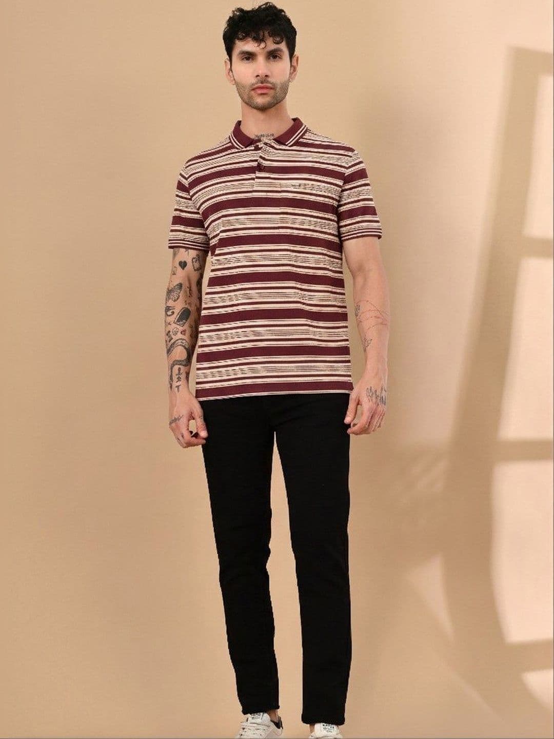 Mast & Harbour Mast Harbour Striped Polo Collar Cotton Tshirts - view 1
