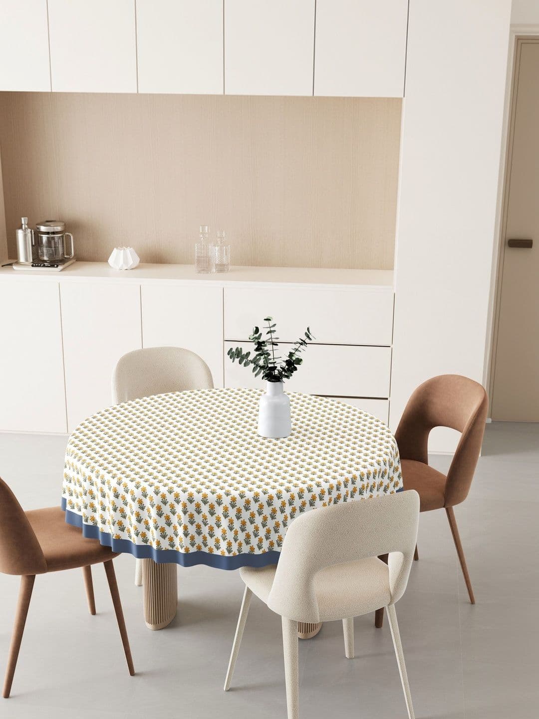 Texstylers Grey Floral Anti-Slip Cotton Round 4-Seater Table Cover - view 1