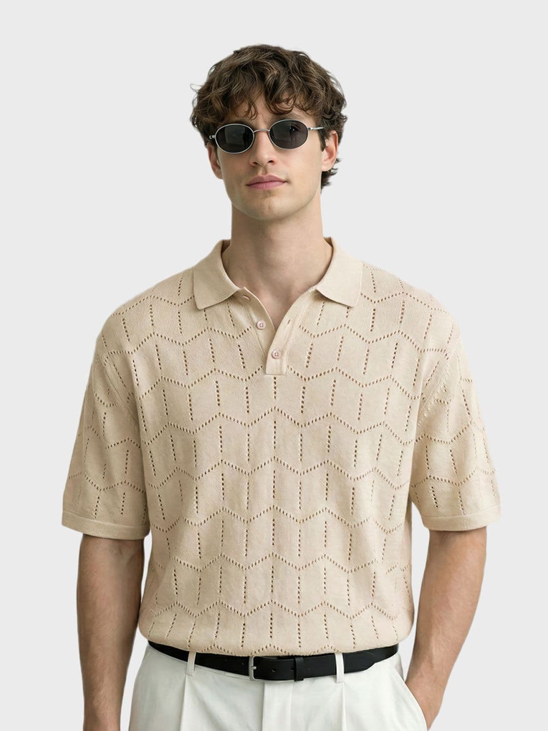 The Indian Garage Co Men Oversized Fit Textured Polo Neck Half Sleeves Polo Tshirts - view 1