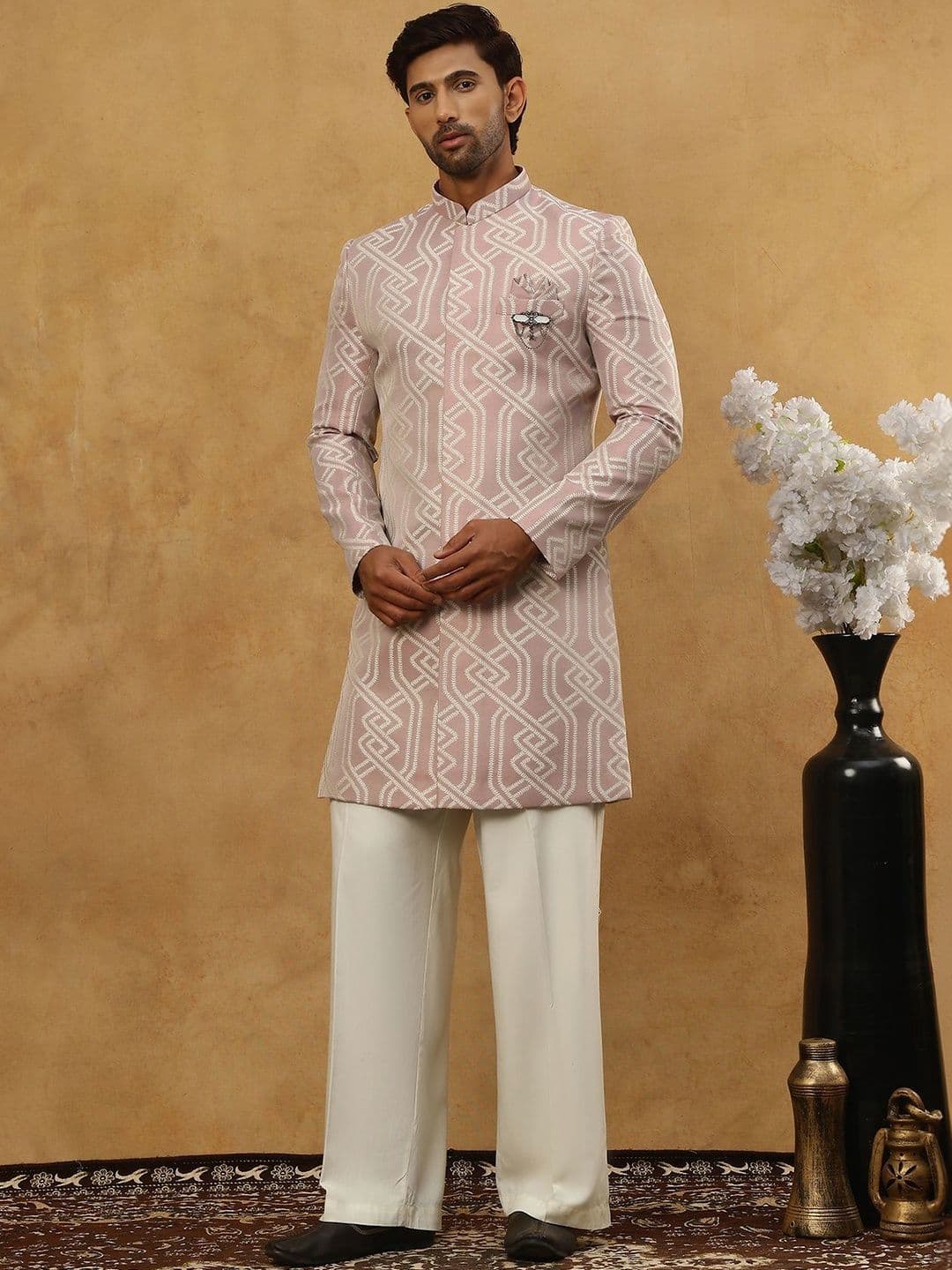 Jompers Embroidered Mandarin Collar Sherwani - view 1