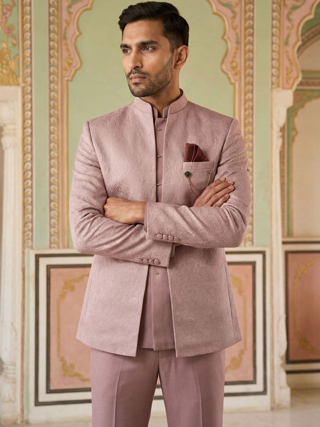 Jompers Textured Mandarin Collar Sherwani - view 1