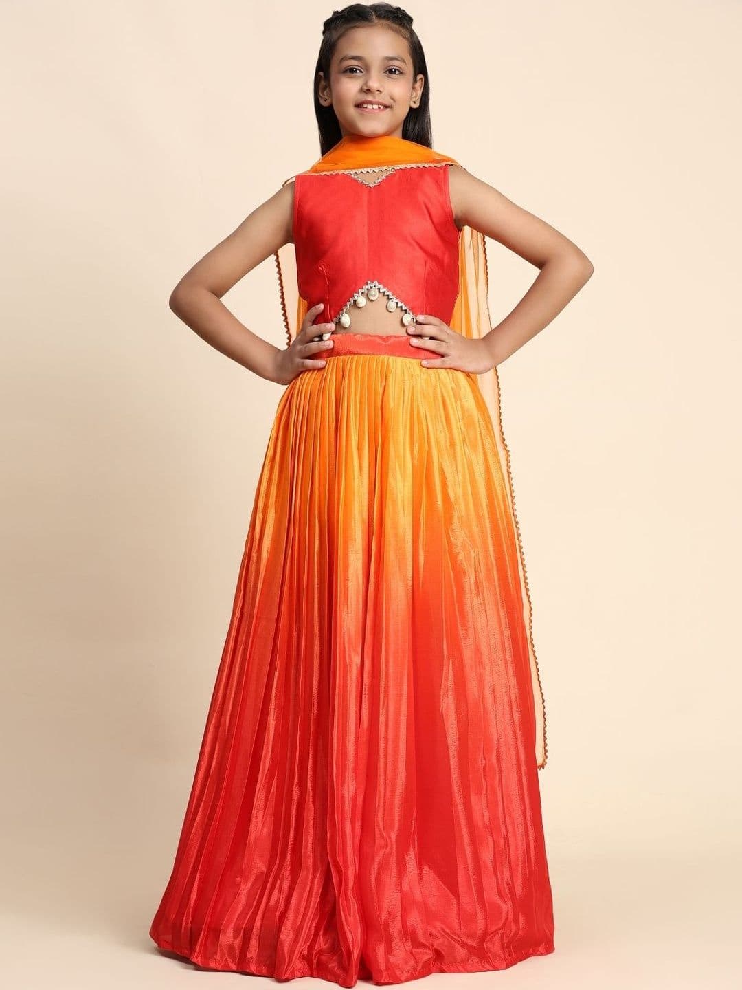 Sangria Girls V-Neck Flared Lehenga Choli With Dupatta - view 1