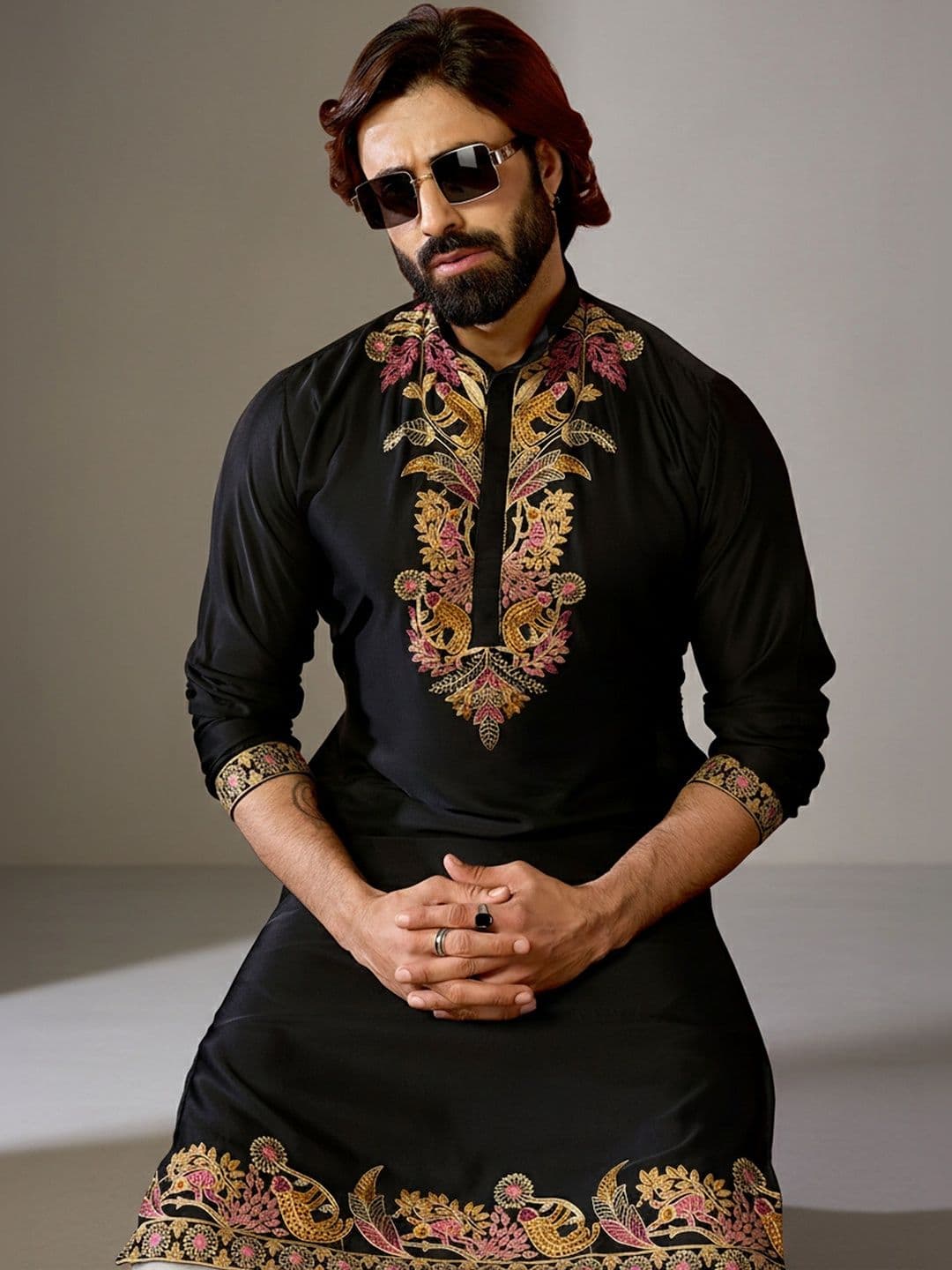 INDIROOP Men Ethnic Motifs Printed Mandarin Collar Cotton Kurta - view 1