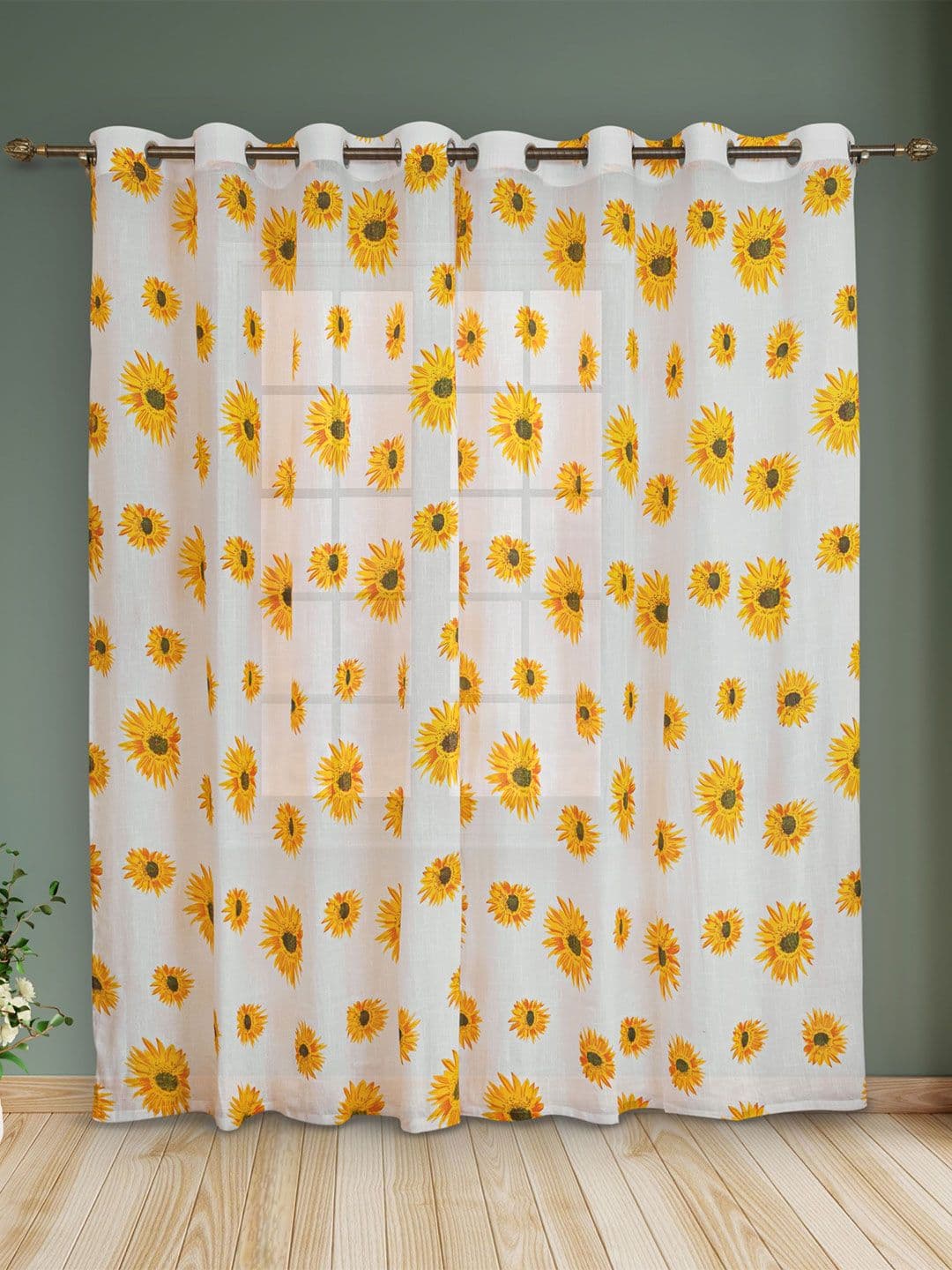 HOMEMONDE Yellow Set of 2 Floral Sheer Window Regular - view 1