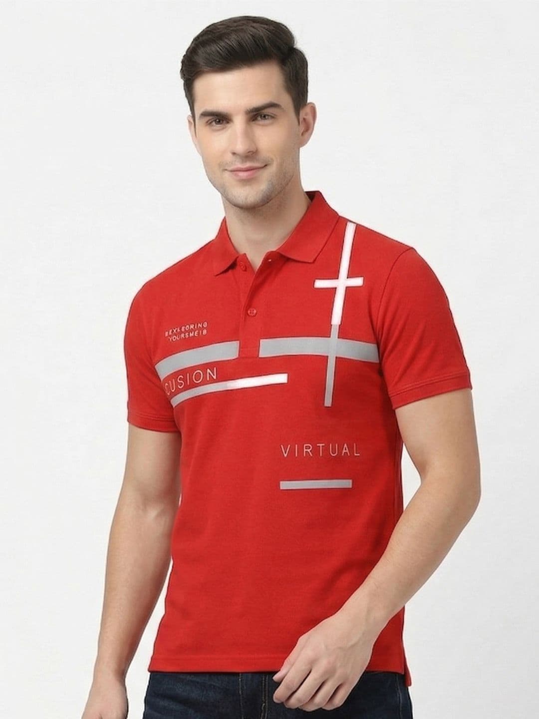 Here&Now X Game Begins Men Typography Printed Polo Collar T-shirt - view 1