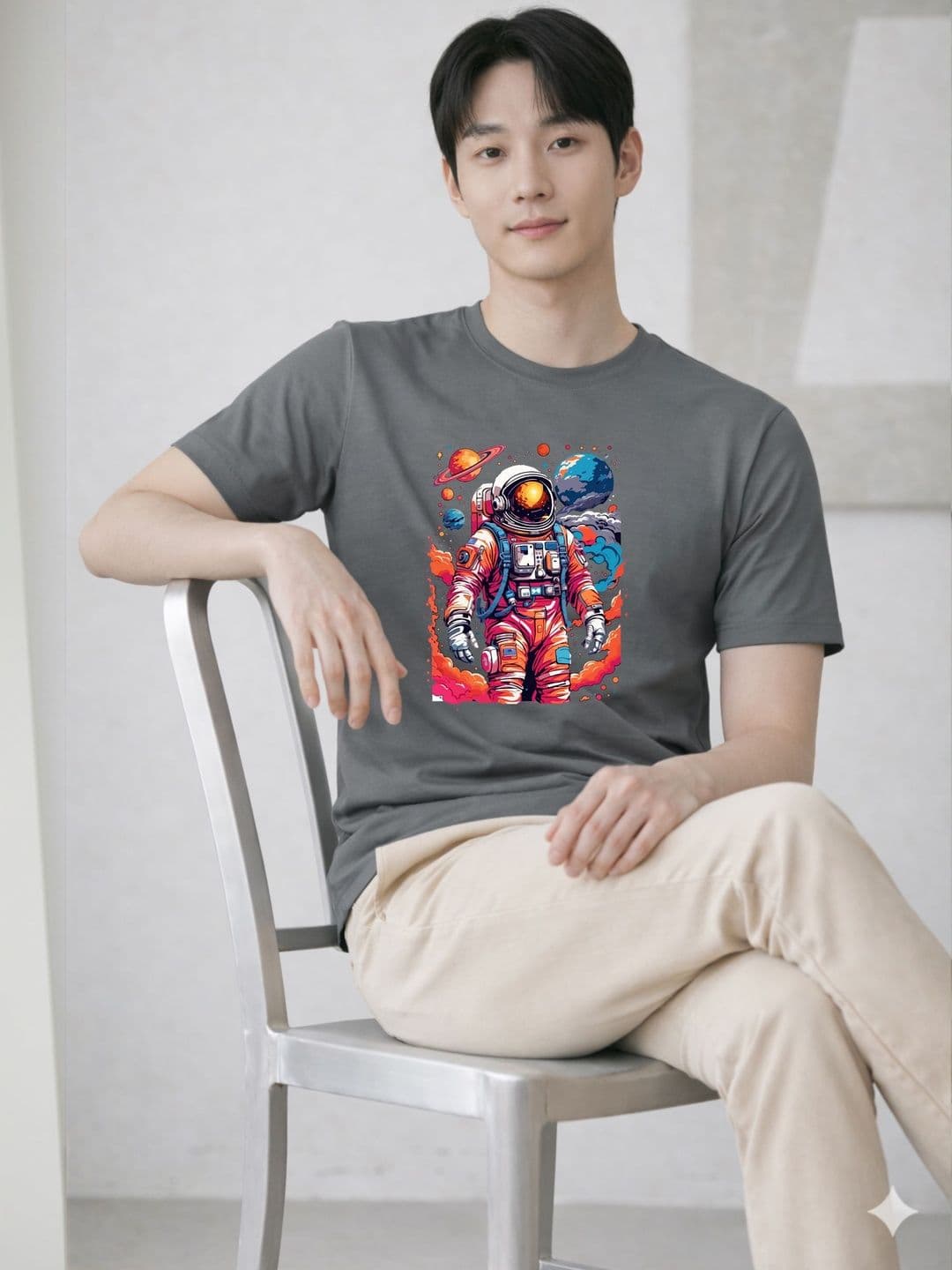 HERE&NOW Men Grey Graphic Printed Round Neck Casual Cotton Tshirts - view 1