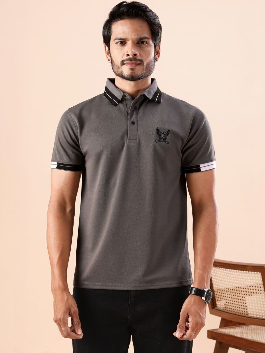 LUCUMA FASHION HUB Grey Polo Collar Mens Tshirts - view 1