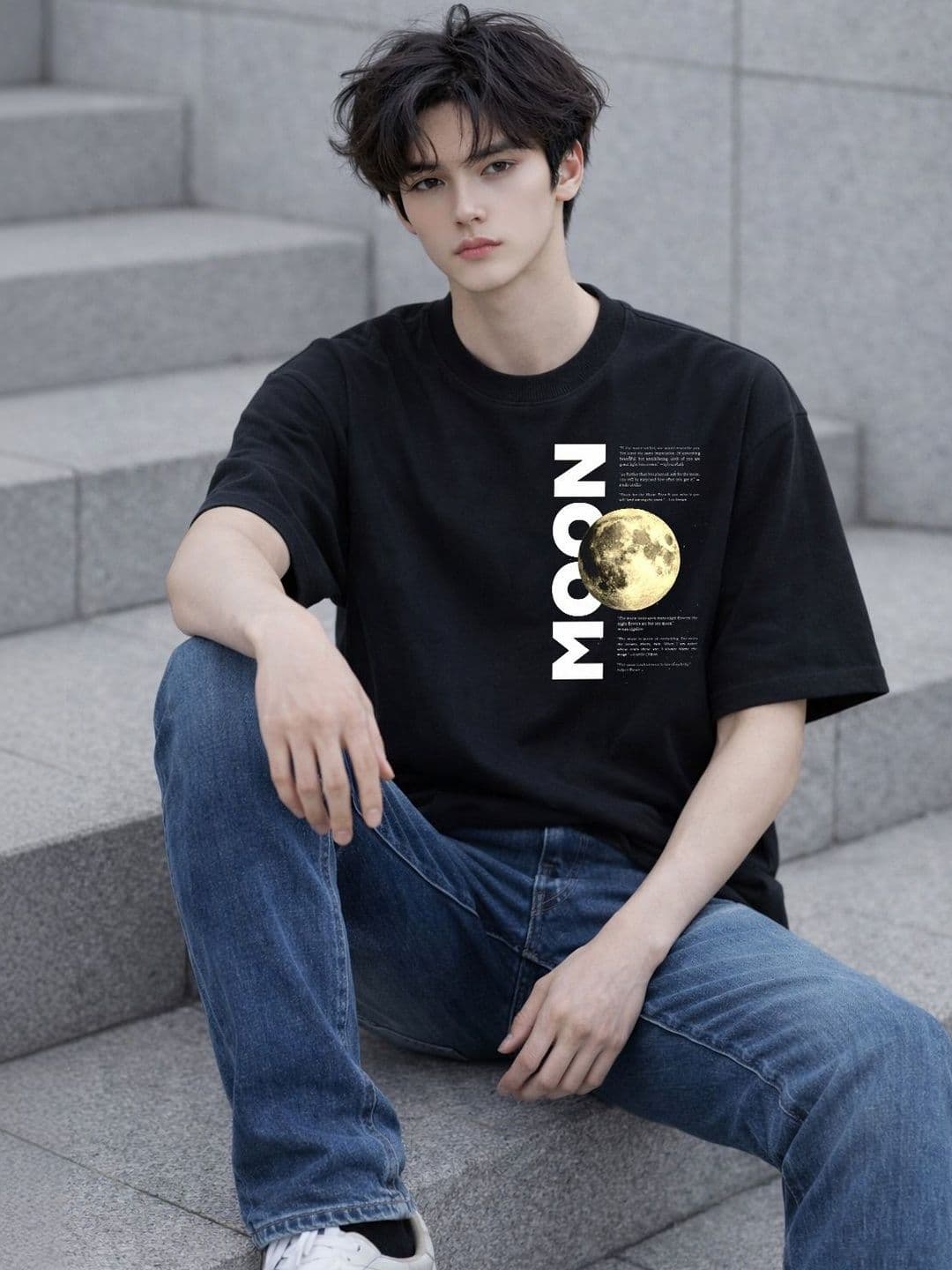 Moda Rapido Mens Oversized Classy Printed Research Moon Casual Genz Tshirts - view 1