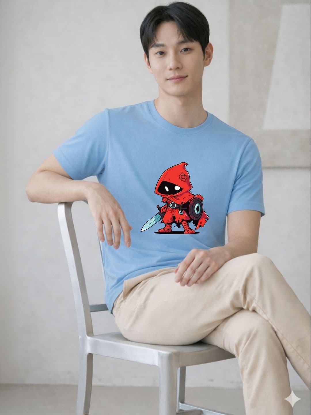 HERE&NOW Men Sky Blue Graphic Printed Round Neck Casual Cotton Tshirts - view 1