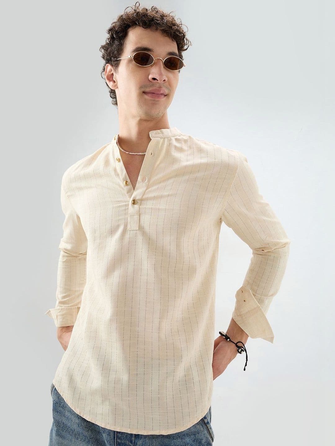 VASTRADO Men Striped Cotton Kurta - view 1