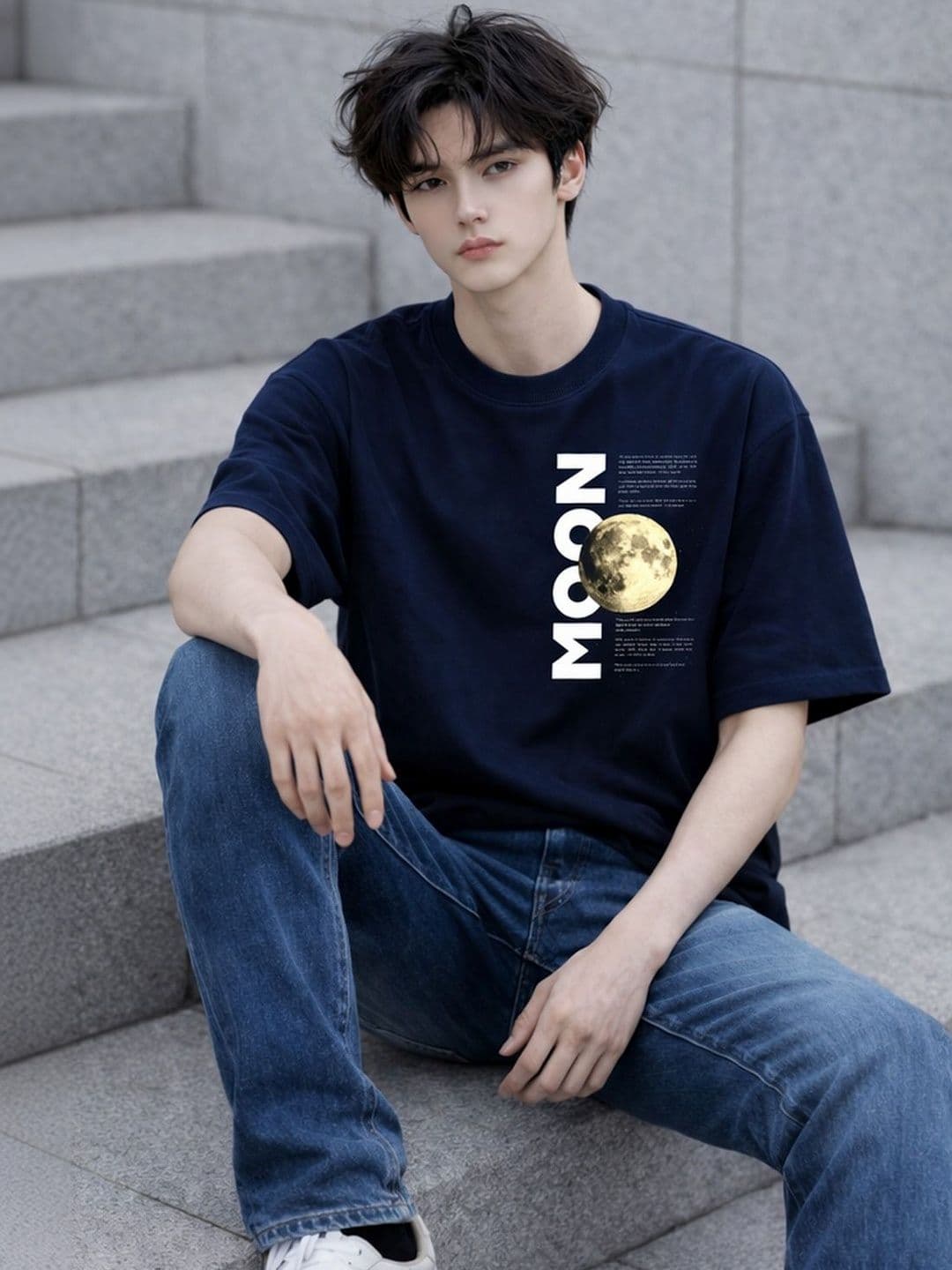 Moda Rapido Mens Oversized Classy Printed Research Moon Casual Genz Tshirts - view 1