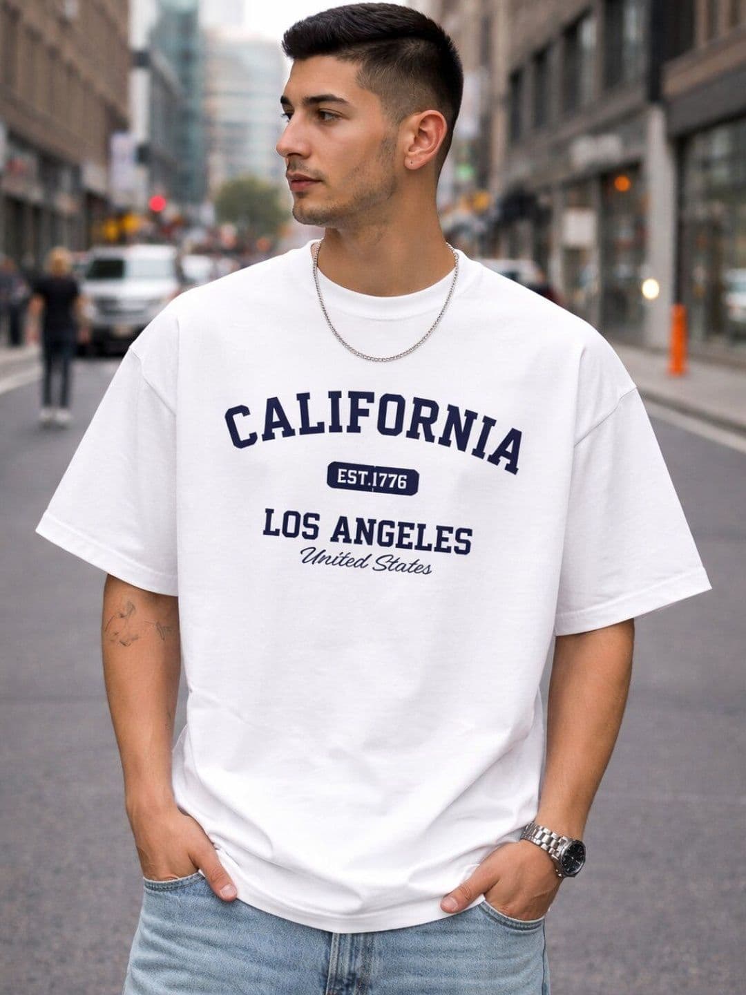 HASTEN Men Oversized California Los Angeles Print Loose Fit Casual Cotton Tshirts - view 1